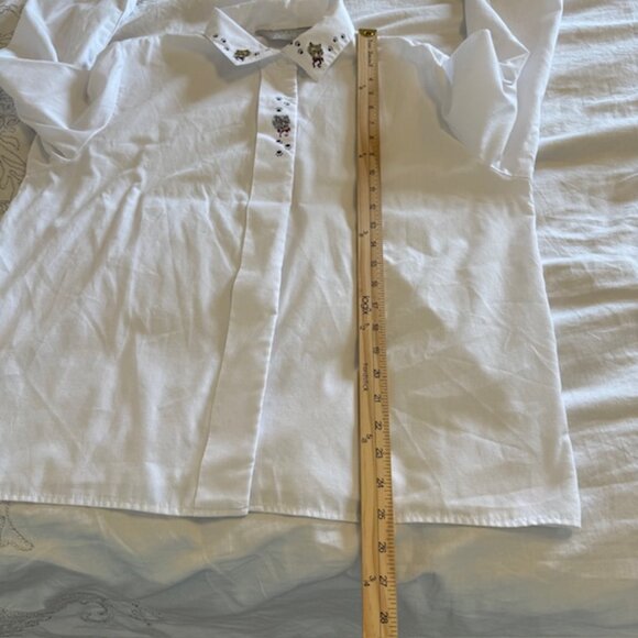 Blair Cat Print Fitted Boyfriend Shirt Woman’s Size Lg Black White Cats Cotton - Picture 10 of 12